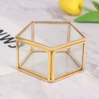 Геометрическая стеклянная шкатулка для драгоценностей Цветочная комната Шкатулка для колец Шкатулка для сережек Органайзер для ювелирных изделий one size