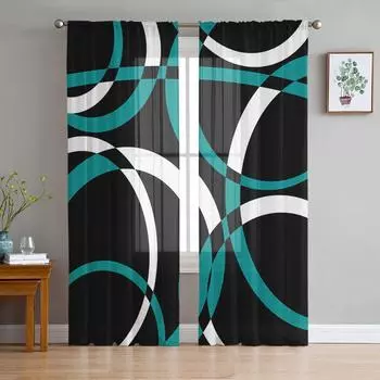 Геометрически абстрактные круглые пестрые вуалевые прозрачные шторы для гостиной, тюль, занавеска для кухни, спальни, домашний декор 135W x 114H(cm)