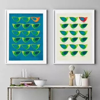 Геометрические абстрактные птицы Иллюстрация Холст Живопись Разноцветные животные Настенные картины для гостиной Украшение дома 21cm30cm NoFrame