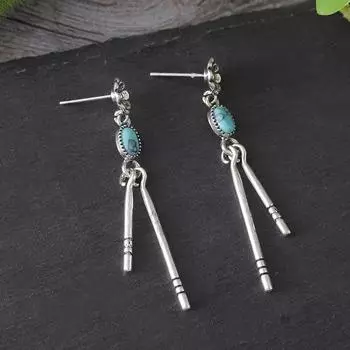 Геометрические бирюзовые кисточки в стиле ретро с цветами, овальные старинные серьги