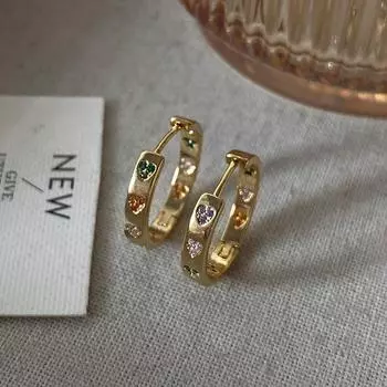 Геометрические большие круглые серьги с пряжкой, цветные микро-инкрустированные серьги Love Design, модные, индивидуальные, круглые, тонкие, высококачественные серьги