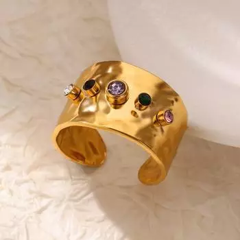 Геометрические цирконовые массивные широкие кольца для женщин из нержавеющей стали золотого цвета, регулируемое кольцо, эстетичные свадебные модные украшения, подарок resizable