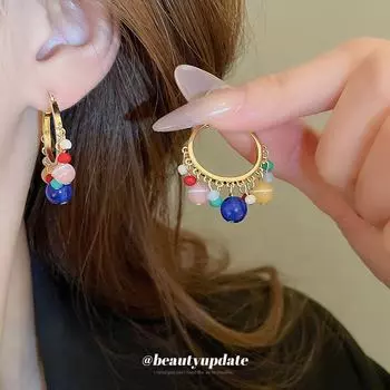 Геометрические цветные серьги «кошачий глаз»: Легкий роскошный дизайн высокого класса real gold plating