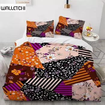 Геометрические цветы King Queen Пододеяльник Абстрактная Цветочная Постельная принадлежность для взрослых Красочный Современный Сращивание Искусство Полиэстер Пододеяльник EU single(135x200cm)