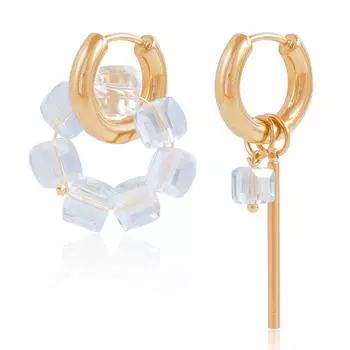 Геометрические длинные асимметричные серьги прозрачные белые квадратные хрустальные бусины металлические украшения золотой