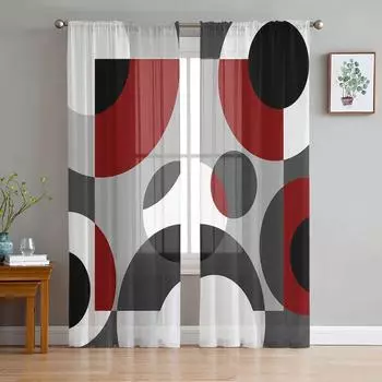 Геометрические фигуры темно-красные серые прозрачные шторы для гостиной спальни домашний декор кухня тюль для окон вуаль шторы 135W x 114H(cm)