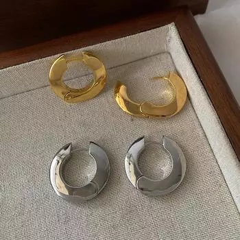 Геометрические гладкие круглые атмосферные легкие роскошные серьги-украшения высокого класса простые плоские кольца простые кольца с пряжкой для ушей золотой