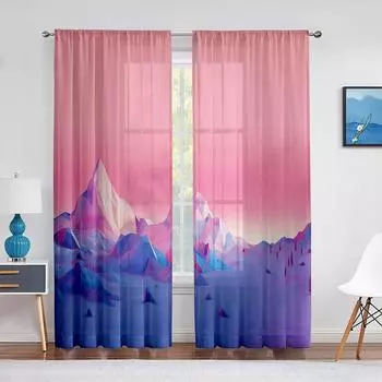 Геометрические Горы Современные Эстетические Минималистичные Розовые Прозрачные Вуалевые Шторы для Гостиной Спальни Декор Тюль Шторы Обработка 1 PCS W100XH250cm&Rod Pocket