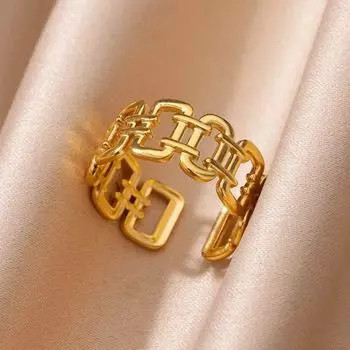 Геометрические кольца из нержавеющей стали для женщин, золотого цвета, открытые регулируемые обручальные кольца, модные водонепроницаемые ювелирные изделия, подарок