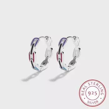 Геометрические красочные капающие клея серебряные серьги S925 для женщин, модные ювелирные изделия для вечеринок, свадебные ювелирные изделия ручной работы с эмалью из стерлингового серебра, серьги для вечеринок белый