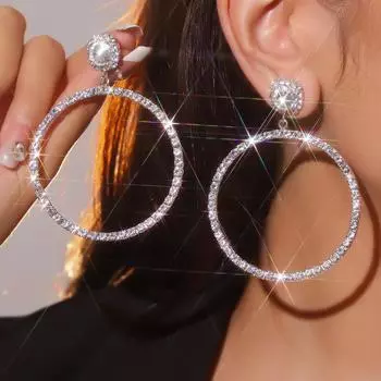 Геометрические круглые большие круглые серьги, модные блестящие серьги со стразами, женские серьги, 1 пара
