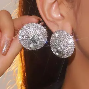 Геометрические круглые бриллиантовые серьги для женщин Высококачественные хрустальные серьги для банкетных представлений