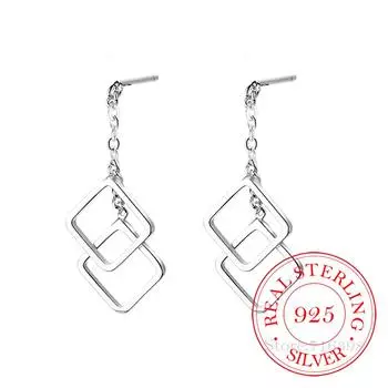 Геометрические круглые квадратные серьги-подвески для женщин 925 пробы стерлингового серебра свадебные серьги букле д орей ювелирные изделия Pendientes