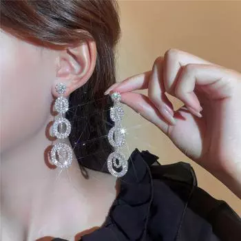 Геометрические круглые роскошные полые длинные серьги со стразами, женские модные серьги в стиле темперамент, свадебные серьги, ювелирные изделия, 1 пара