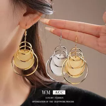 Геометрические круглые серьги-крючки с гальваническим покрытием из настоящего золота - роскошные трендовые серьги в европейском и американском стиле silver needle золотой