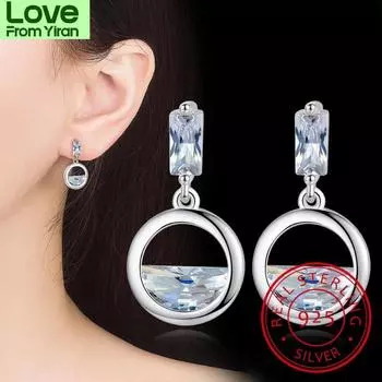 Геометрические круглые серьги с цирконием в форме капли воды, серьги из стерлингового серебра 925 пробы для женщин, серьги S-E864