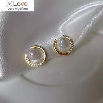 Геометрические круглые серьги с жемчугом и стразами, женские индивидуальные простые модные серьги, свадебные украшения, подарок на день рождения