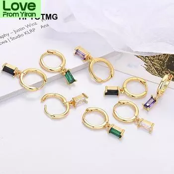 Геометрические квадратные цветные серьги-подвески из циркония, трендовые серебряные серьги-кольца для женщин, украшения для ушей, подвески