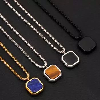 Геометрические квадратные ожерелья для мужчин, натуральный камень, твердая нержавеющая сталь, многоугольное ожерелье с подвеской, повседневное ожерелье для мальчиков в стиле панк, подарок, ювелирные изделия