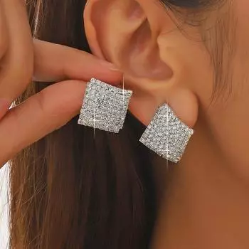 Геометрические квадратные простые универсальные блестящие серьги со стразами женские серьги в стиле ниши, серьги высокого качества, 1 пара