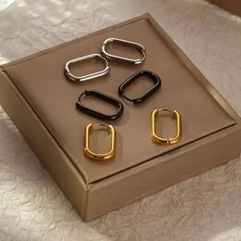 Геометрические овальные серьги из нержавеющей стали, трехмерные гидравлические титановые стальные серьги из 18-каратного золота, универсальные украшения для ушей