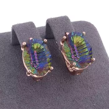 Геометрические овальные серьги из розового золота для женщин - 10x14 мм Классический модный дизайн