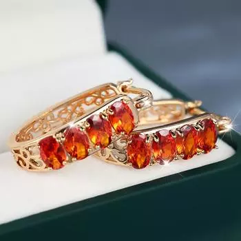 Геометрические овальные серьги-кольца с цирконием для женщин, роскошные серьги цвета розового золота, женские помолвочные украшения для свадебной вечеринки красный