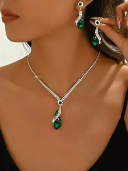 Геометрические ожерелья и серьги с каплями воды из двух частей, комплект ювелирных изделий для женщин