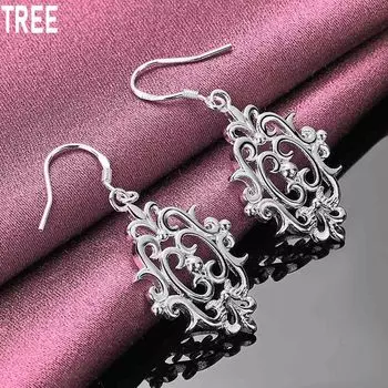 Геометрические перфорированные серьги из стерлингового серебра 925 пробы, модные свадебные украшения 4.40*1.70cm