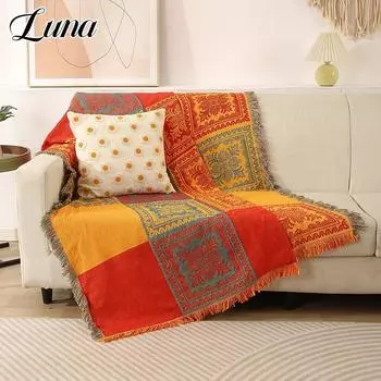 Геометрические пледы в стиле бохо для кроватей, винтажное лоскутное украшение для дома, классический чехол для дивана, тонкое одеяло для пикника 90x90