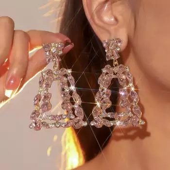 Геометрические полые цветные блестящие серьги из кристаллов, персонализированные преувеличенные женские серьги, свадебные серьги
