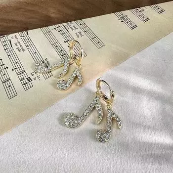 Геометрические простые серьги-гвоздики, темпераментные асимметричные серьги с бриллиантами в виде музыкальных нот, универсальные легкие роскошные серьги для женщин