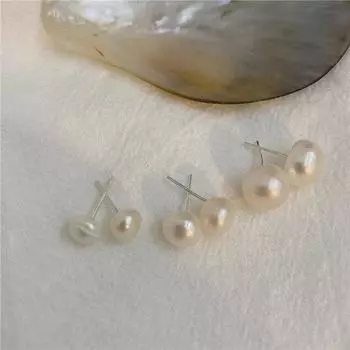Геометрические ретро-серьги из натурального пресноводного жемчуга для женщин — простые, универсальные, мини-аксессуары