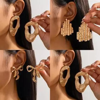 Геометрические серьги-гвоздики неправильной формы для женщин, эстетичные квадратные складки, полосатые линии, бант, солнечные панк-креативные серьги, ювелирные подарки, тренд 2025 года