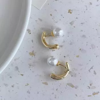 Геометрические серьги-гвоздики с имитацией жемчуга, легкие роскошные серьги в корейском стиле