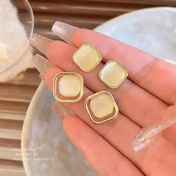 Геометрические серьги из серебра 925 пробы с кошачьим глазом — элегантные и универсальные A1655 золотой