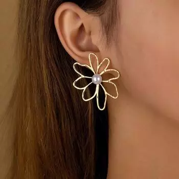 Геометрические серьги-лепестки для женщин простые полые серьги золотой