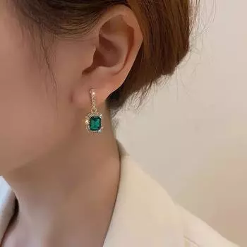 Геометрические серьги с бриллиантами для женщин с полным алмазным темпераментом, компактные и высококачественные серьги One Size зелёный