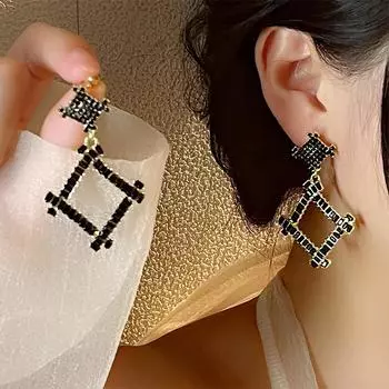 Геометрические серьги с черными бриллиантами, ретро-серьги с квадратными полыми бриллиантами, роскошные серьги нерегулярной огранки Niche Light Tide