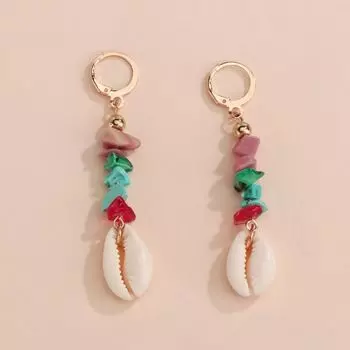 Геометрические серьги с цветными камнями, нестандартные летние пляжные серьги, серьги из ракушек в стиле Богемия, подарки Style 2