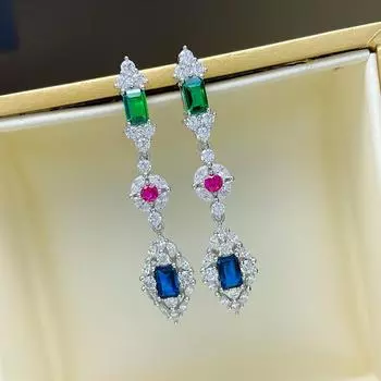 Геометрические серьги с инкрустацией из циркония для женщин, красочный и изысканный банкет с серьгами, модные украшения для помолвочного ужина