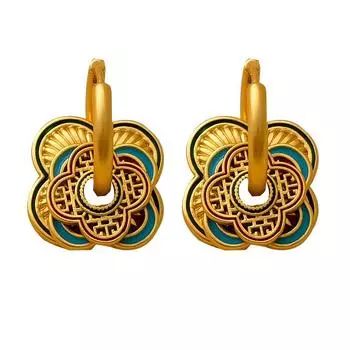 Геометрические серьги с медным покрытием из настоящего золота в стиле National Trend T2172