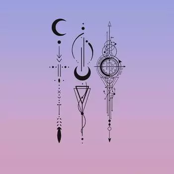 Геометрические травяные татуировки-наклейки с лунным знаком — водонепроницаемые, прочные и стильные для мужчин и женщин 18x11 cm