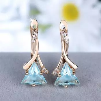 Геометрические треугольные аквамариновые серьги-подвески из циркония, модные золотые серьги для свадебной вечеринки, ювелирные подарки золотой/аква голубой