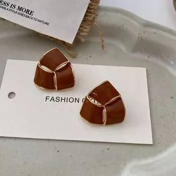 Геометрические треугольные серьги-гвоздики в стиле ретро карамельного цвета, новые модные простые серьги-подвески с глазурью