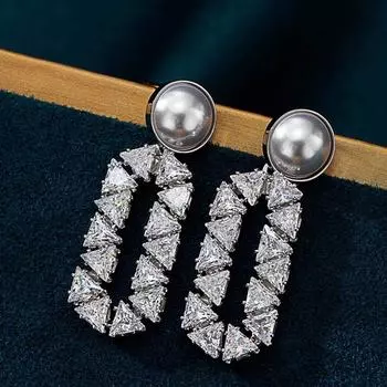 Геометрические треугольные серьги с бриллиантами, высококачественные серьги, модные, темпераментные, вечерние, вечерние, универсальные серьги