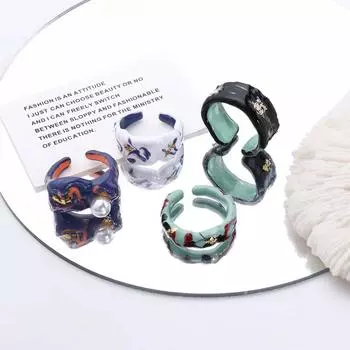 Геометрические женские капающие масляные перламутровые расписанные цветы открытые кольца из цинкового сплава кольца модные ювелирные изделия синий