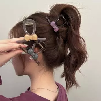 Геометрический бант для волос коготь акриловый средний зажим для акулы элегантный бант зажим для захвата ежедневно серый