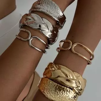 Геометрический браслет из цинкового сплава с преувеличенным открытием для рук, простота, металлы, цепочка для рук для женщин Style 2
