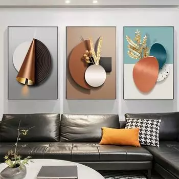 Геометрический Черный Медный Холст Плакат Современный Золотой Принт Абстрактная Настенная Живопись Скандинавская Картина Гостиная Домашний Декор 21x30cm No Framed